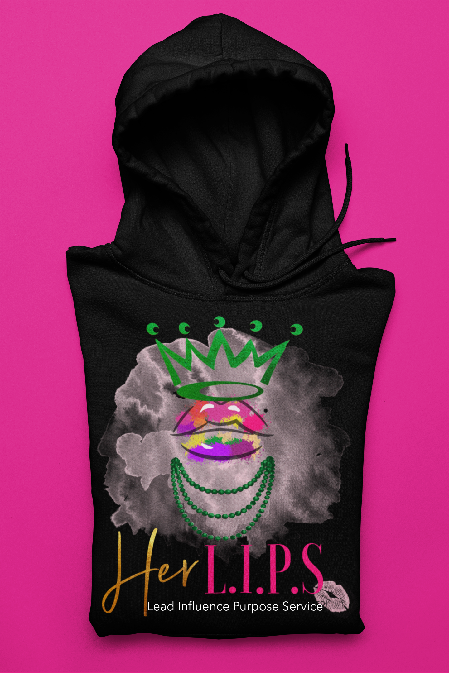 HerL.I.P.S. Graphic Logo "Queen FAVOR" green crwn/green pearls Hoodie