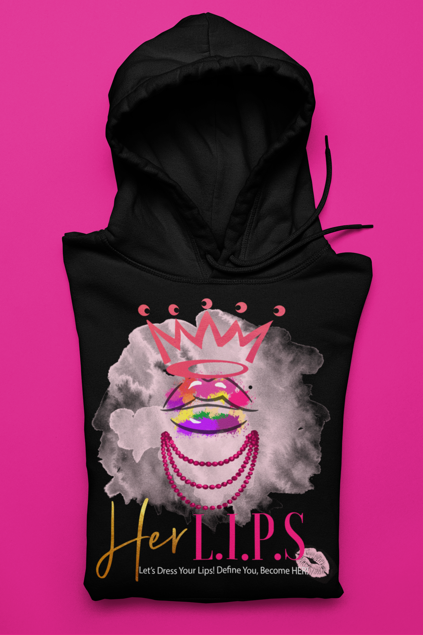 HerL.I.P.S. Graphic Logo "Queen HER" pink crwn/pink pearls Hoodie