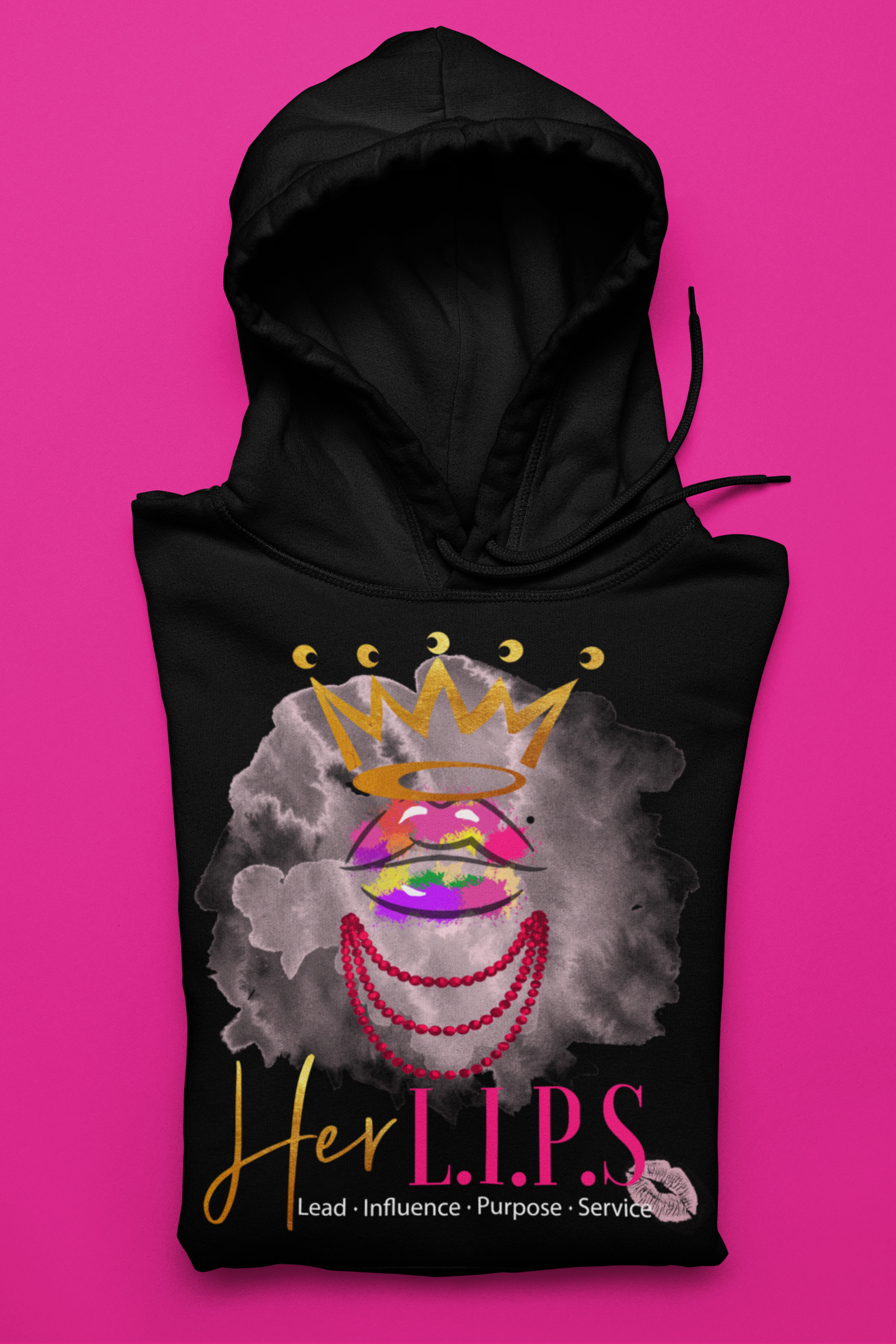 HerL.I.P.S. Graphic Logo "Queen PERFECT" gold cwn/pink pearls Hoodie