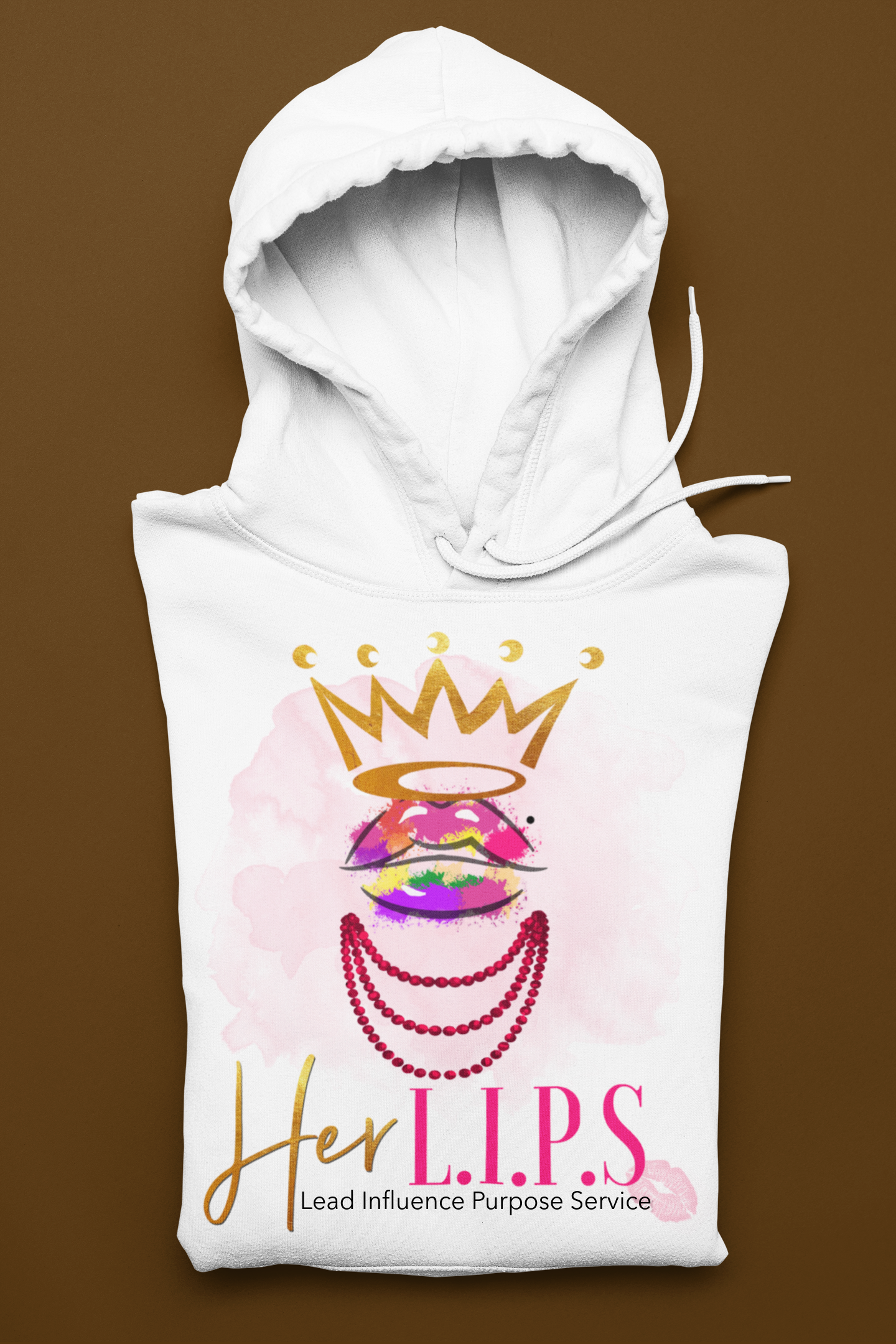 HerL.I.P.S. Graphic Logo "Queen PERFECT" gold cwn/pink pearls Hoodie