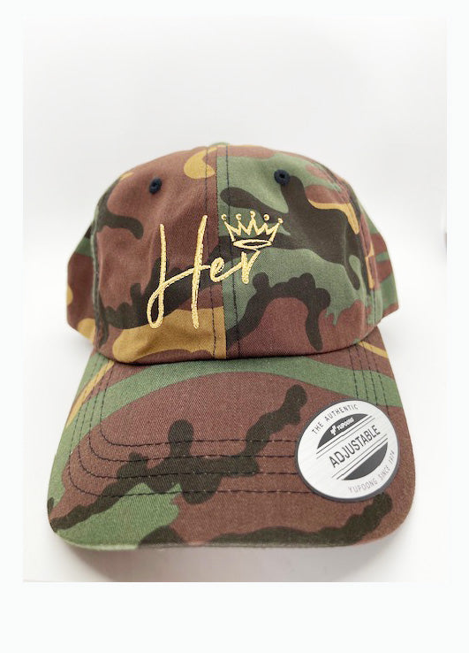 Her "Gold w/Gold Crown" Camo Dad Hat