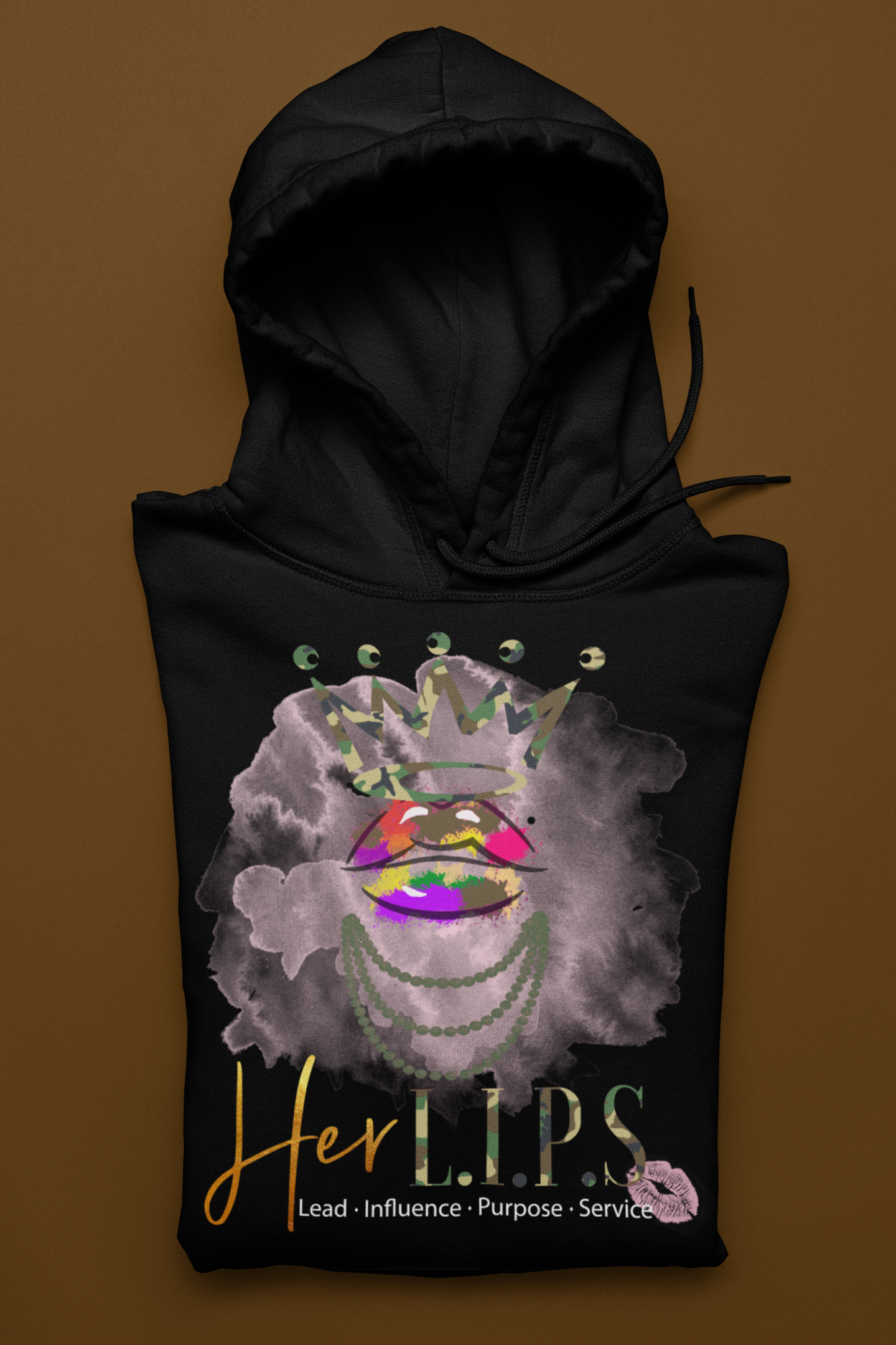 HerL.I.P.S. Graphic Logo "Queen SOLDIER" Camo Hoodie