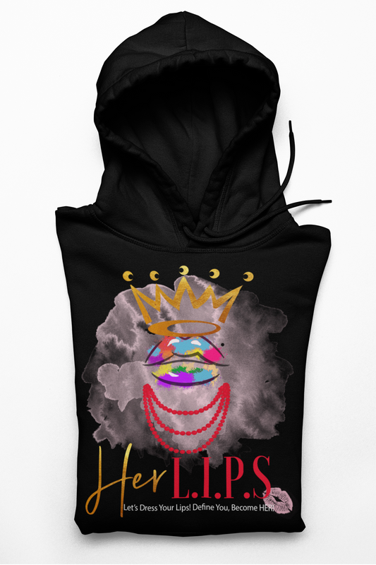 HerL.I.P.S. Graphic Logo "Queen ENOUGH" gold crwn/red pearls Hoodie
