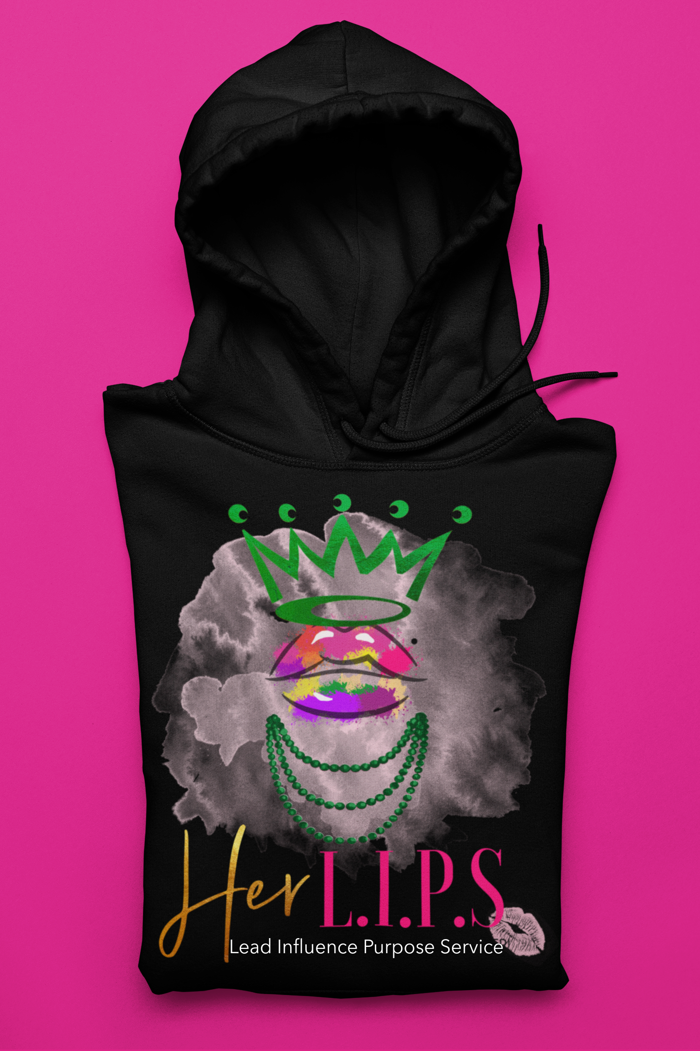 HerL.I.P.S. Graphic Logo  "Queen FAVOR" green crwn/green pearls Hoodie
