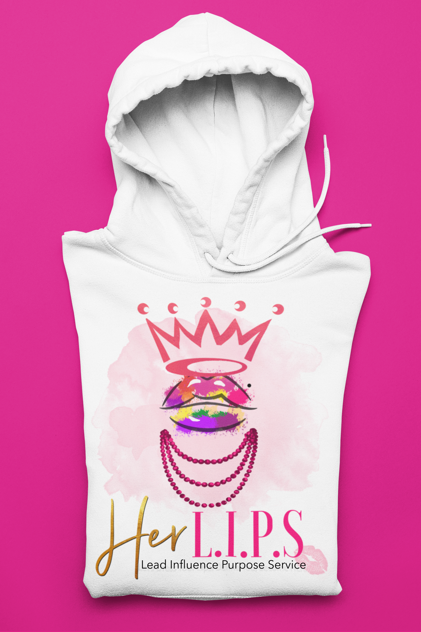 HerL.I.P.S. Graphic Logo "Queen HER" pink crwn/pink pearls Hoodie