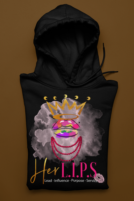HerL.I.P.S. Graphic Logo "Queen PERFECT" gold cwn/pink pearls Hoodie