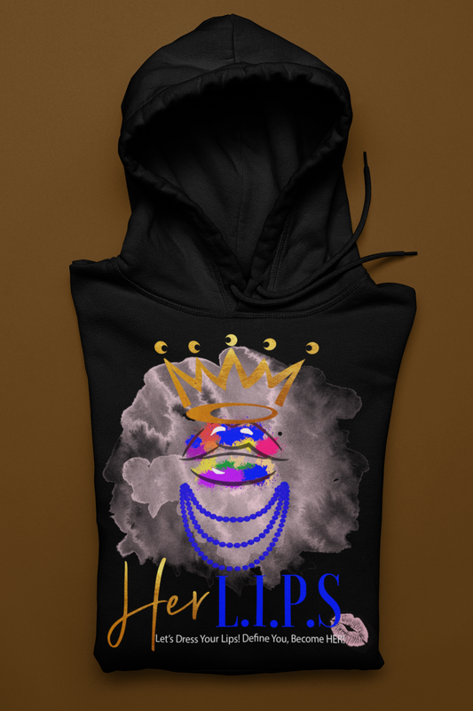 HerL.I.P.S. Graphic Logo "Queen ESSENTIAL" gold crwn/royal blue pearls Hoodie