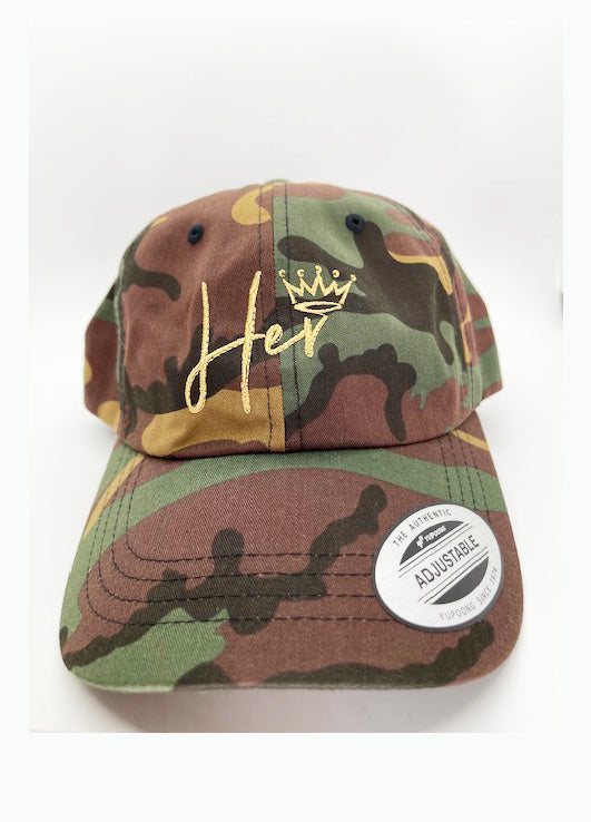 Her  "Gold w/Gold Crown" Camo Dad Hat
