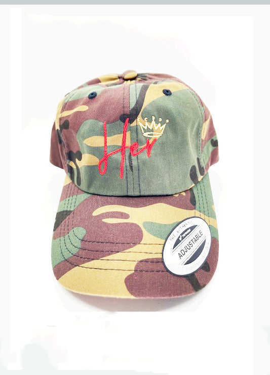 Her  "Red w/Gold Crown" Camo Dad Hat